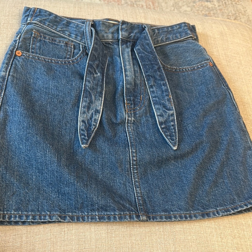 Madewell Blue Tie Front A-Line Mini Skirt - Preloved